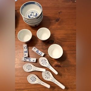 Beautiful collection of vintage Japanese drink ware and spoons.